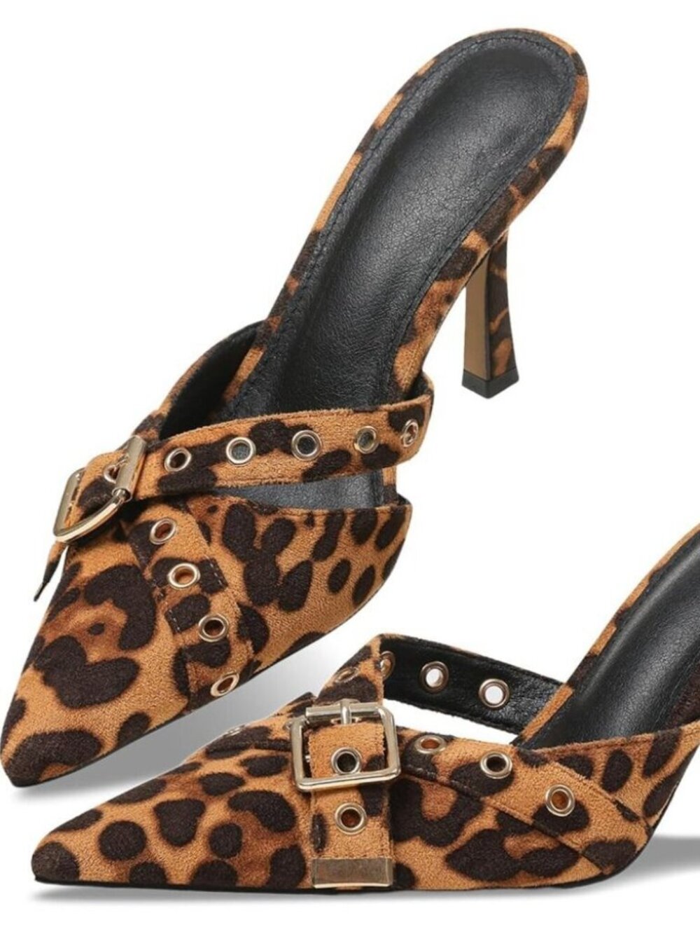 🆕 Leopard Print Women’s Slingback Kitten Heels Studded Closed Toe Low Pumps